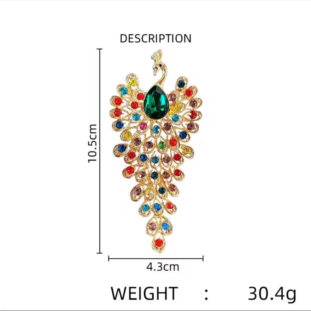 Queen Style Gold Peacock Brooch with Multicolor Gems - Picture 3 of 10